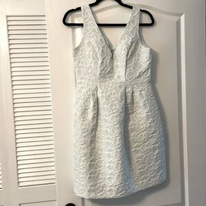 Betsey Johnson sleeveless dress with pockets, light blue and white